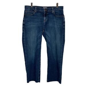Eileen Fisher Organic Cotton Straight Cropped Cut Raw Hem Denim Jeans Size 8